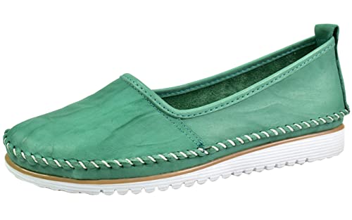 Andrea Conti Damen Slipper Leder klassisches Design mit Keilabsatz 0021713, Größe:42 EU, Farbe:Grün von Andrea Conti