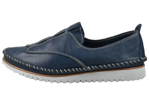 Andrea Conti Damen Slipper Leder mit Keilabsatz Ziernaht 1889011, Größe:41 EU, Farbe:Blau von Andrea Conti