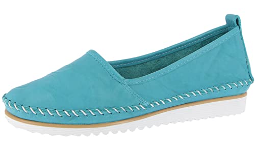 Andrea Conti Damen Slipper Leder zeitlos sportlich mit Keilabsatz 0021713, Größe:41 EU, Farbe:Blau von Andrea Conti