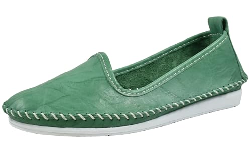 Andrea Conti Damen Slipper Mokassin aus weichem Leder im Boho Style 0027449, Größe:39 EU, Farbe:Grün von Andrea Conti