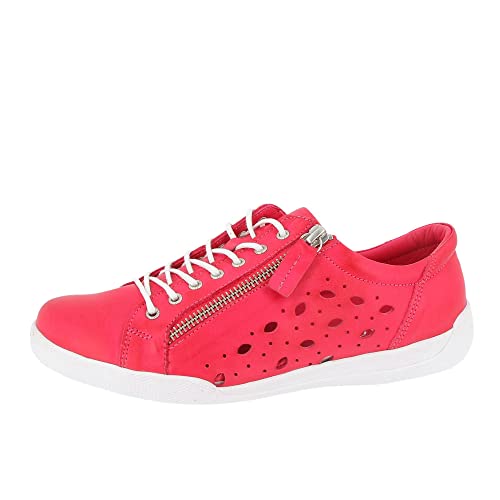 Andrea Conti Damen Sneaker Halbschuh sportlich Leder Löcher Schnürung 0345925, Größe:38 EU, Farbe:Pink von Andrea Conti