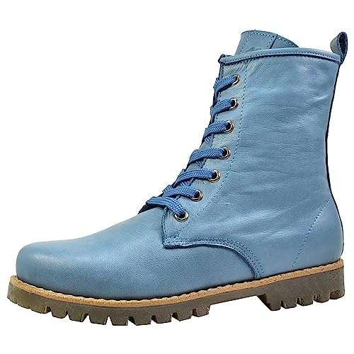 Andrea Conti Damen Stiefelette Boot Schnürung Leder Profilsohle 0342847, Größe:40 EU, Farbe:Blau von Andrea Conti