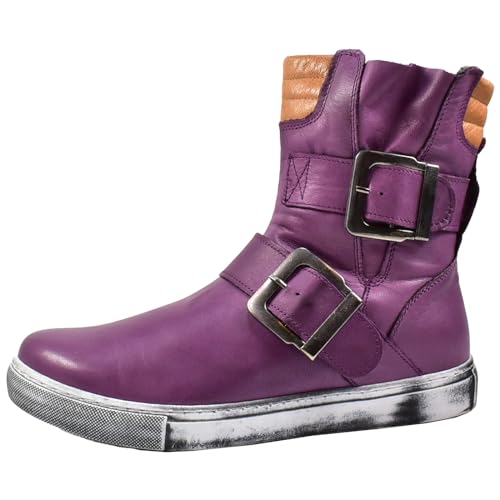 Andrea Conti Damen Stiefelette Leder rockiger Biker Boot 0346833, Größe:38 EU, Farbe:Violett von Andrea Conti