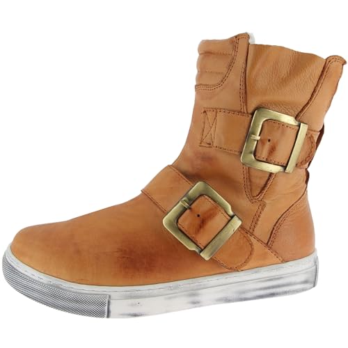 Andrea Conti Damen Stiefelette flach Biker Boot aus Leder mit Schnallen 0344630, Größe:40 EU, Farbe:Braun von Andrea Conti