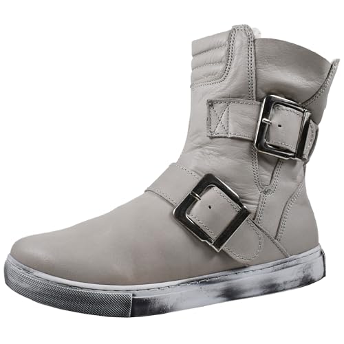 Andrea Conti Damen Stiefelette flach Biker Boot aus Leder mit Schnallen 0344630, Größe:40 EU, Farbe:Silber von Andrea Conti