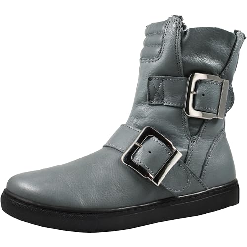 Andrea Conti Damen Stiefelette flach Biker Boot aus Leder mit Schnallen 0344630, Größe:41 EU, Farbe:Grau von Andrea Conti
