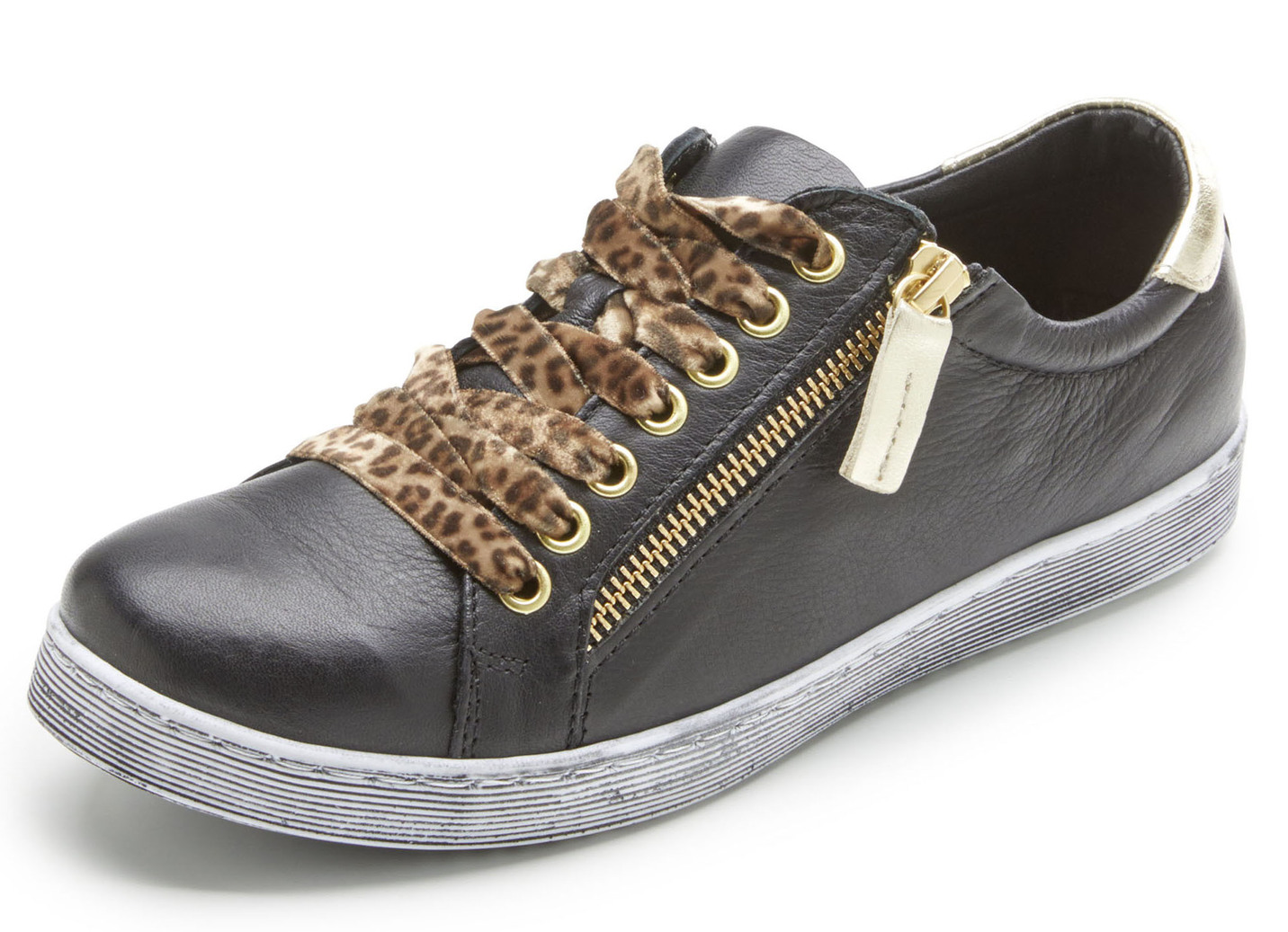 Andrea Conti Sneaker mit pfiffiger Kontrast-Schnürung, Schwarz-Gold, Größe 38 von Andrea Conti
