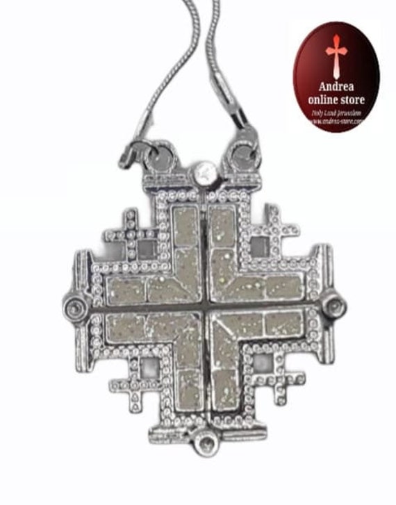 Jerusalem Kreuz Anhänger Silber Vergoldet Mit 50 cm Kette Farbe Weiss Größe 33 Jerusalem Kreuz Anhänger Silber Vergoldet Mit 50 cm Kette Farbe Weiss Größe 33 von AndreaStoreJerusalem