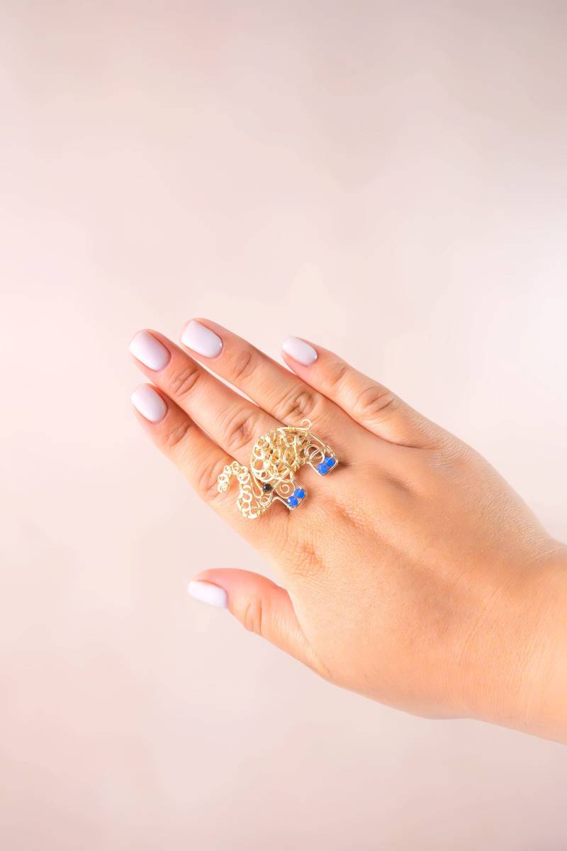 Elefant Selbst Verstellbarer Ring, Vergoldeter Statement Handgemachtes Gold Frauenring, Tierliebhaber Geschenkideen, Elefantring von AndreamBoutique