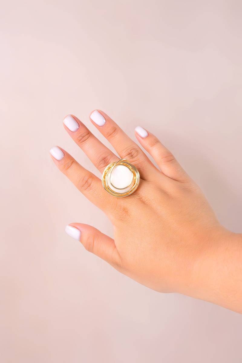 Selbst Verstellbarer Statement Ring, Zierliche Handgemachte Frauen Vergoldeter Stein Einzigartige Geschenkideen Für Sie, Eleganter Moderner Schmuck von AndreamBoutique