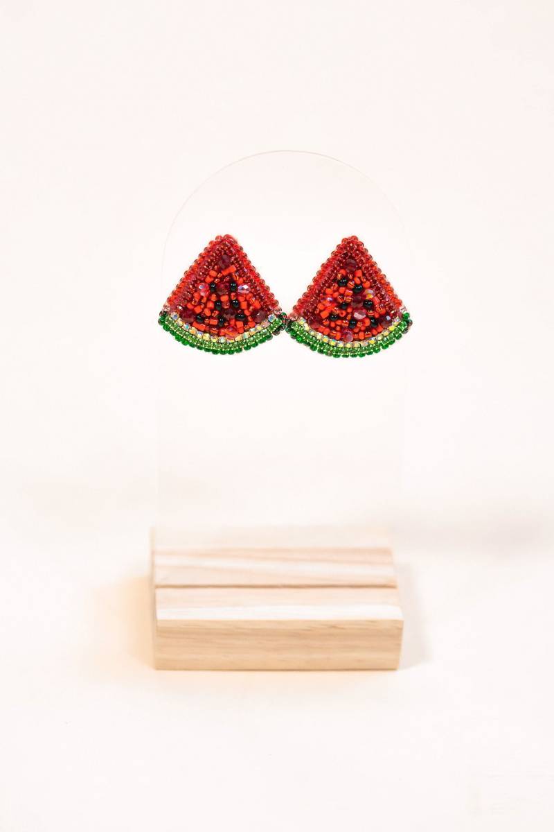 Wassermelonen Frucht Ohrringe, Rote Bunte Perlen Handgemachte Spaß Zubehör, Sommerspaß Ohrstecker, Lässige Frauen Ohrringe von AndreamBoutique