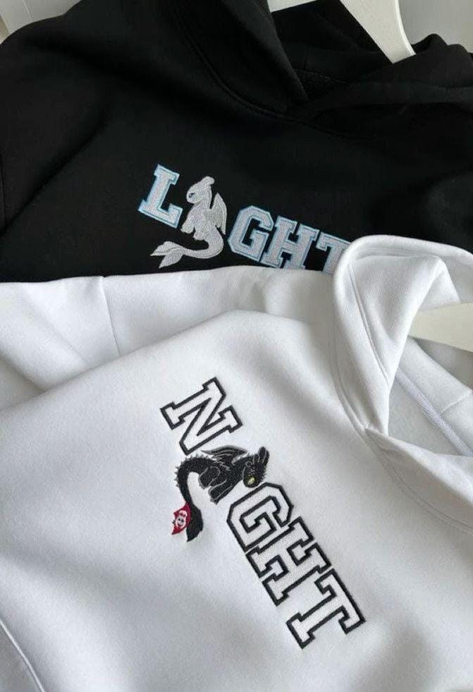 Toothless & Light Fury Couple Hoodie Set, Night Light Embroidered Sweatshirts, Dragon Lovers Gift, Matching Httyd von AndreasAltmannStudio