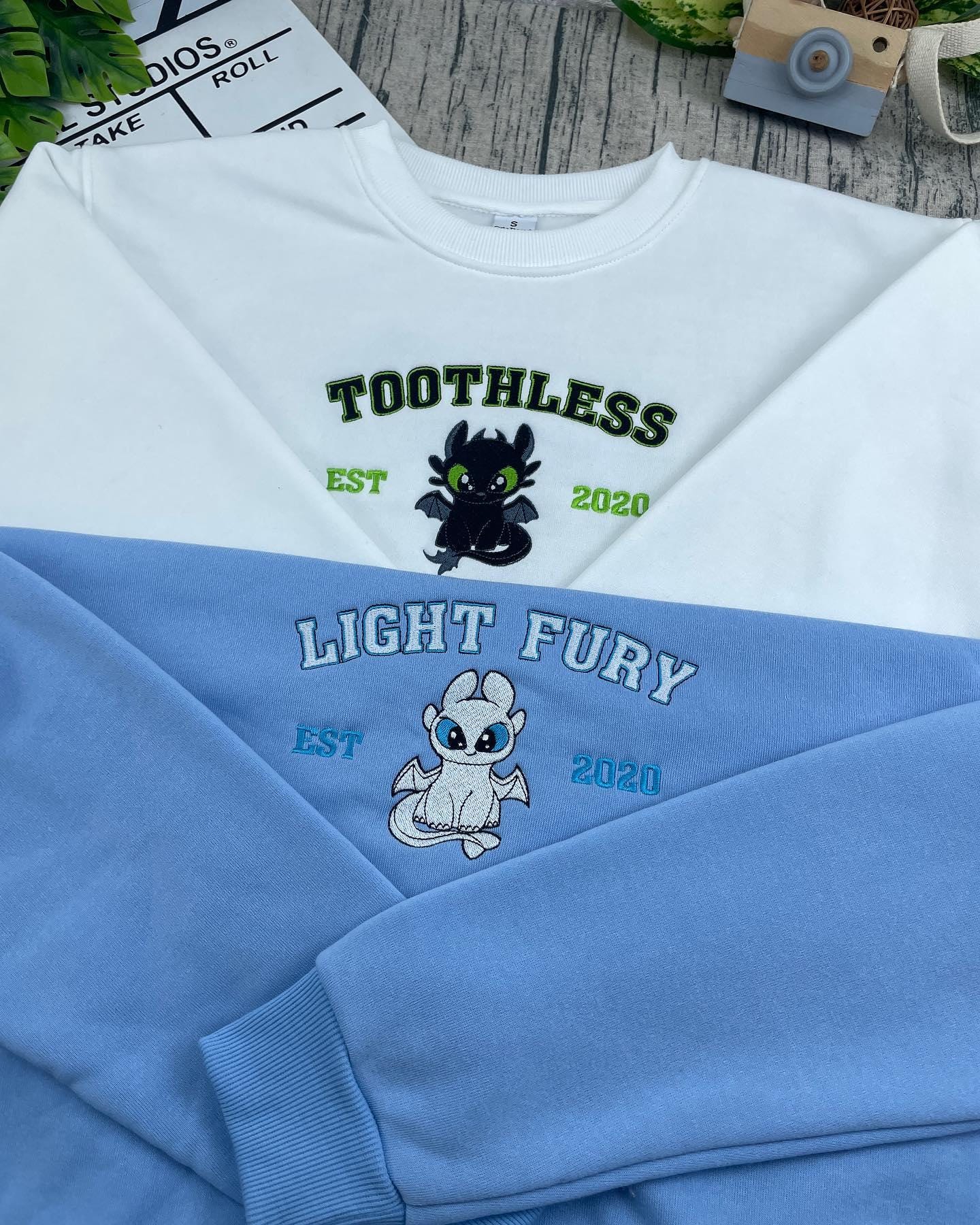 Toothless & Light Fury Couple Hoodie Set, Night Light Embroidered Sweatshirts, Dragon Lovers Gift, Matching Httyd von AndreasAltmannStudio
