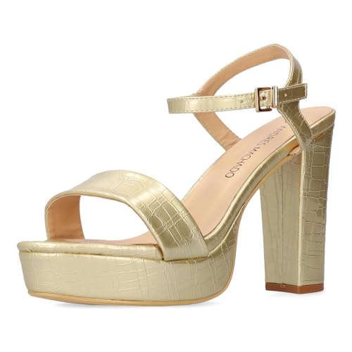 Andres Machado - AM 5732 - Soft Coco - Sandaletten mit hohem Absatz und Plateau - Damenschuhe - mit Metallic-Schnalle - flach - Farbe Gold - Größe EU 45 von Andrés Machado