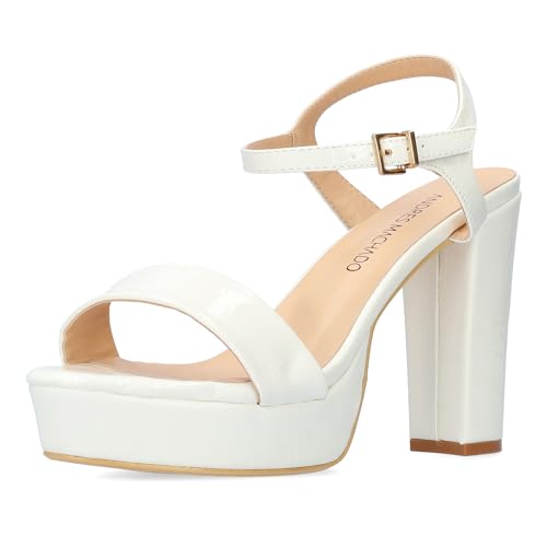 Andrés Machado - AM 5732 - Soft Coco - Sandaletten mit hohem Absatz und Plateau - Damenschuhe - mit Metallic-Schnalle - flach - Weiß - Größe EU 45 von Andrés Machado