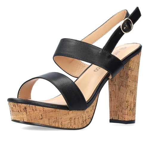 Andrés Machado - AM5734 - Damen Korkabsatz Sommersandalen - Absatz Design - Metallische Schnalle - Offene Zehe - Kleine Nummern - Weiches Schwarz, Größe EU 45 von Andrés Machado