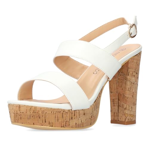 Andrés Machado - AM5734 - Damen Sommer Sandalen mit Korkabsatz - Design mit Absatz - Metallische Schnalle - Offene Zehe - Kleine Nummern - Weiches Weiß, Größe EU 43 von Andrés Machado