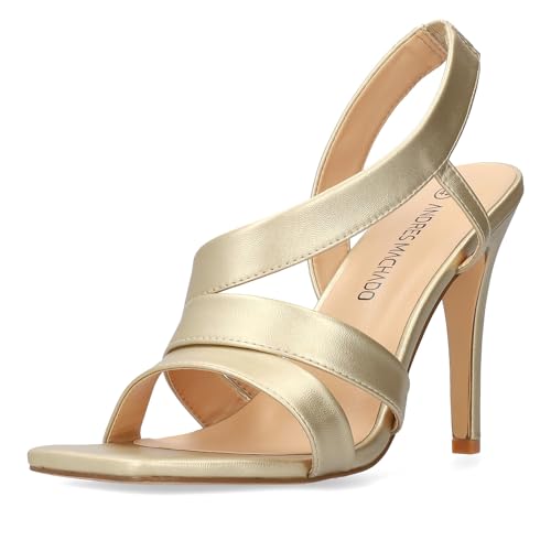 Andrés Machado - AM5742 - Elegante Damen Hochhackige Sommersandalen - Hochhackiges Design - Breite Riemen - Sichere Passform - Sondergrößen - Weiches Gold, Größe EU 44 von Andrés Machado