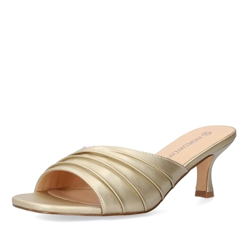 Andrés Machado - AM5754 - Damen Sommer Pantoletten - Kitten Heel - Draped Strap Design - Kleine und große Größen - Soft Gold, Größe EU 33 von Andrés Machado