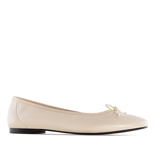 Andrés Machado - Elegante Ballerinas für Damen Junge Frauen aus Leder – Marta – Bequeme Loafer für den Sommer Slipper Mokassins mit Schleife – Beige EU 45 von Andrés Machado