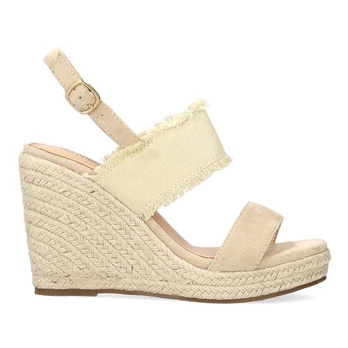 Andrés Machado – Damen Keilsandalen aus Synthetikveloursleder mit Jute Plateau und hohem Keilabsatz – AM6044 – Sommer Schuhe in Übergrößen – Beige – Größe EU 35 von Andrés Machado