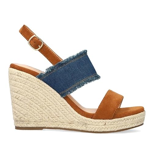 Andrés Machado – Damen Keilsandalen aus Synthetikveloursleder mit Jute Plateau und hohem Keilabsatz – AM6044 – Sommer Schuhe in Untergrößen – Braun – Größe EU 43 von Andrés Machado