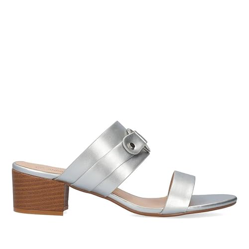 Andrés Machado - Damen Sommer Pantoletten - AM6033 -Breiter Absatz - Riemchen-Design mit Verzierung - Silver, EU 45 von Andrés Machado
