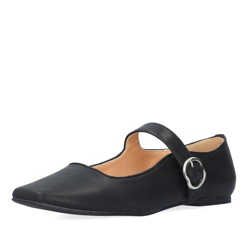 Andrés Machado - Damenballerinas Mary Jane AM6050 - Eckige Spitze mit breitem Riemen & Metallschnalle - Schwarz, EU 43 von Andrés Machado