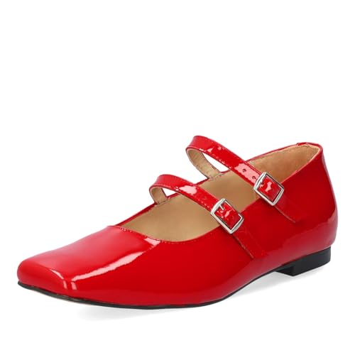 Andrés Machado - Damenballerinas Mary Jane aus Lackleder rot - Modell IVETTECHAROLROJO - Quadratische Spitze mit elastischen Riemchen & Metallschnalle - Made in Spain - Rot Größe EU 32 von Andrés Machado