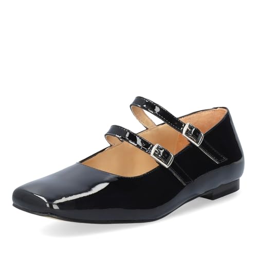 Andrés Machado - Damenballerinas Mary Jane aus Lackleder schwarz - Modell IVETTECHAROLNEGRO - Quadratische Spitze mit elastischen Riemchen & Metallschnalle - Made in Spain - Schwarz Größe EU 32 von Andrés Machado