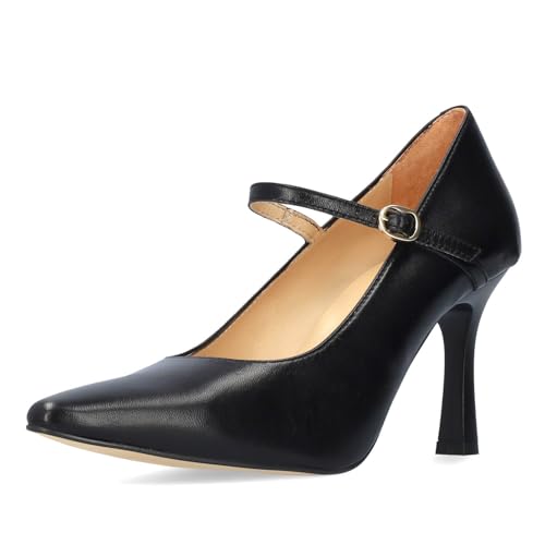 Andrés Machado - Damenpumps aus Echtleder in Schwarz mit dünnem Absatz - Modell CARMELANEGRO - Spitz zulaufend mit elegantem Riemchen Größe 34 EU Schwarz von Andrés Machado