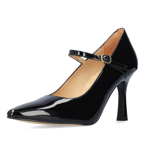 Andrés Machado - Damenpumps aus Lackleder in Schwarz mit dünnem Absatz - Modell CARMELACHAROLNEGRO - Spitz zulaufend mit elegantem Riemchen Größe 33 EU Schwarz von Andrés Machado