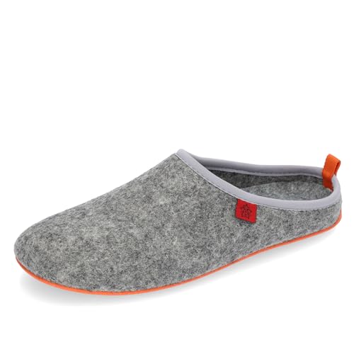 Andres Machado - Dynamic - Unisex-Hausschuh aus Naturwolle und Feinfilz mit anatomischer Sohle - Made in Spain -.EU 37 bis 47, Grau/Orange, 38 EU von Andrés Machado