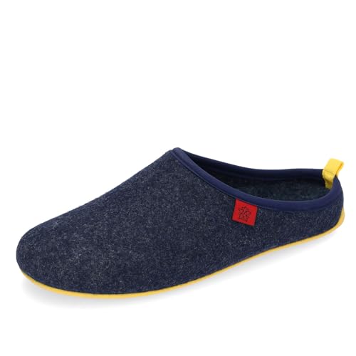 Andres Machado - Dynamic - Unisex-Hausschuh aus Naturwolle und Feinfilz mit anatomischer Sohle - Made in Spain -.EU 37 bis 47, Marineblau/Gelb, 37 EU von Andrés Machado