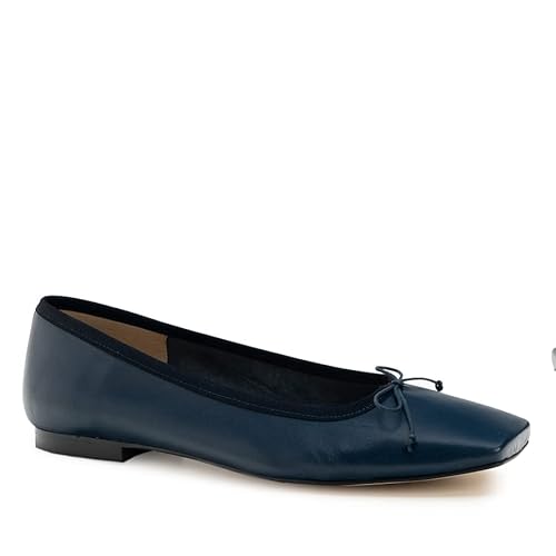 Andrés Machado - Elegante Ballerinas für Damen Junge Frauen aus Leder – Lisa – Bequeme Loafer für den mit flachem Absatz Sommer Slipper Mokassins mit eckiger Zehenkappe – Blau EU 45 von Andrés Machado