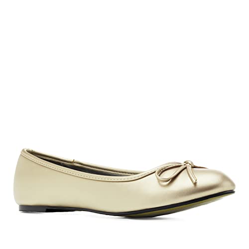 Andrés Machado - Flache Ballerinas für Junge Frauen – TG104 – Espandrillos mit flachem Blockabsatz – Elegante Damenschuhe Slipper für den Sommer aus Lederimitat – Soft Gold EU 43 von Andrés Machado