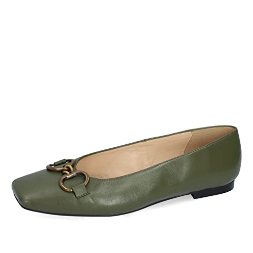 Andrés Machado - Flache Ballerinen aus Leder für Damen - AILEN - Karreespitze und dekorativ Aufsatz - Kaki, Größe 38 von Andrés Machado