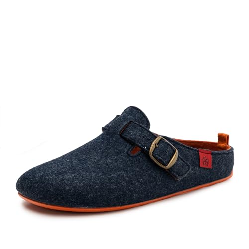 Andrés Machado - Hausschuhe für Damen - Frühling Herbst - VAL – Unisex Pantoffeln Slipper – Wolle und Filz – rutschfeste Gummisohle und herausnehmbares Fußbett - Blau Orange EU 42 von Andrés Machado