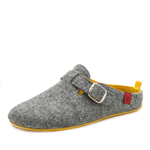 Andrés Machado - Hausschuhe für Herren - Frühling - VAL – Unisex Pantoffeln Slipper – Wolle und Filz – rutschfeste Gummisohle und herausnehmbares Fußbett - Grau Gelb EU 50 von Andrés Machado