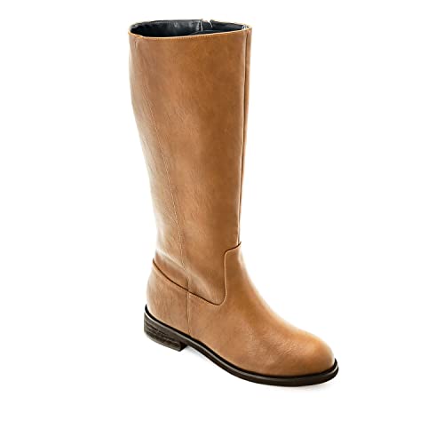 Andrés Machado - Hohe Stiefel aus Kunstleder - AM4204 - runde Leistenspitze und Flache Absatz - Camel, Größe EU 43 von Andrés Machado