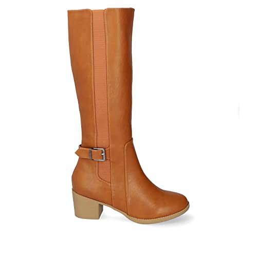 Andrés Machado - Hohe Stiefel aus Kunstleder - AM4205 - mandelförmige Spitze und Flache Absatz - Camel, Größe EU 32 von Andrés Machado
