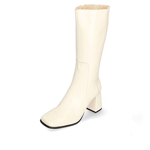 Andrés Machado - Hohe Stiefel aus Leder oder Spaltleder für Damen - Gilda - Quadratabsatz und Blockabsatz - Perlweiß, Größe EU 39 von Andrés Machado