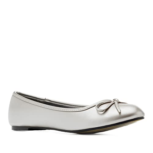 Andrés Machado - Klassische Ballerinas für Damen– TG104 – Hausschuhe mit flachem Blockabsatz – Elegante Damenschuhe Slipper für den Sommer aus Lederimitat – Soft Silber EU 44 von Andrés Machado