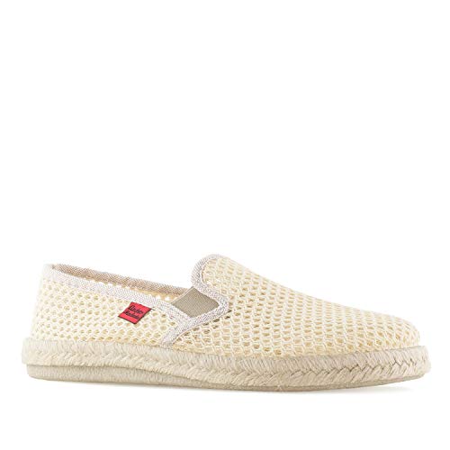 Andrés Machado - Leinenschuhe für Damen und Herren – AM500 - für den Sommer – Unisex Hausschuhe – Slipper aus Leinen mit Rutschfester Gummisohle und Jute – Netz Beige, EU 43 von Andrés Machado