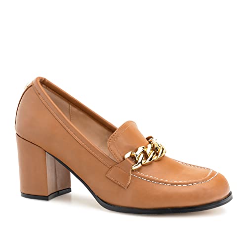 Andrés Machado - Loafer aus Kunstleder - AM5588 - Karreespitze und Blockabsatz - Camel, Größe EU 43 von Andrés Machado