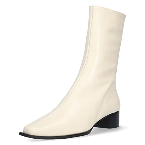 Andrés Machado - Mittelhohe Mid Calf Stiefel aus Leder für Damen - COLOMBA - schlankenen Karreespitze und Blockabsatz - Perlweiß, Größe EU 39 von Andrés Machado