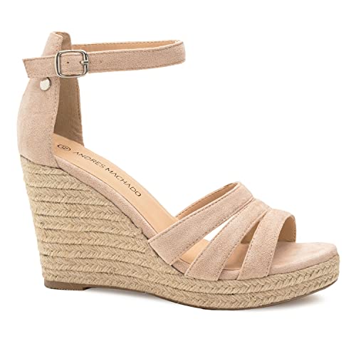 Andrés Machado – Sandaletten mit Keilabsatz für Damen und junge Frauen – AM5544 – SS22 - Sandalen mit Absatz für den Sommer aus Velourlederimitat - Beige EU 43 von Andrés Machado