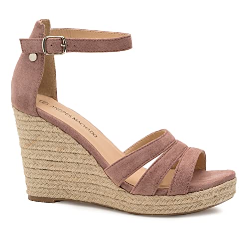 Andrés Machado – Sandaletten mit Keilabsatz für Damen und junge Frauen – AM5544 – SS22 - Sandalen mit Absatz für den Sommer aus Velourlederimitat - Hellbraun EU 44 von Andrés Machado