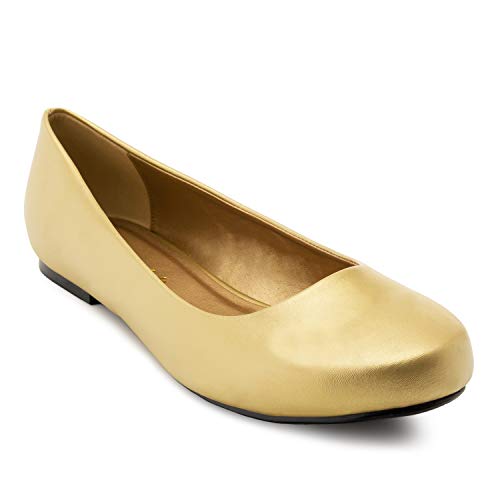 Andres Machado Elegante Ballerinas in goldfarbener Leder-Optik, 45 EU, Gold von Andrés Machado