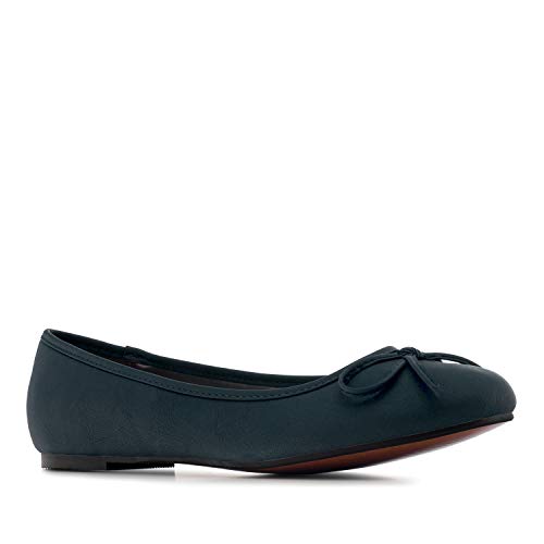 Flache Ballerinas für Damen und Junge Frauen mit flachem Blockabsatz und dekorativer Schleife - Loafer - TG104 – Große Auswahl an Farben und Ausführungen – Dunkelblau - Große - 43 EU von Andrés Machado
